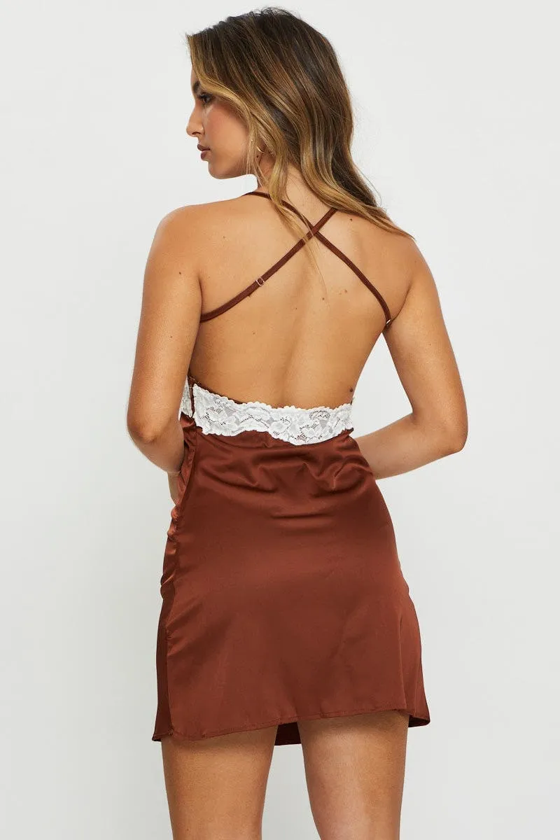 Brown Slip Dress Mini Satin sold by Ally Fashion product image thumbnail 5