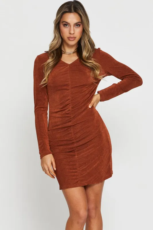 Brown Mini Dress Long Sleeve sold by Ally Fashion