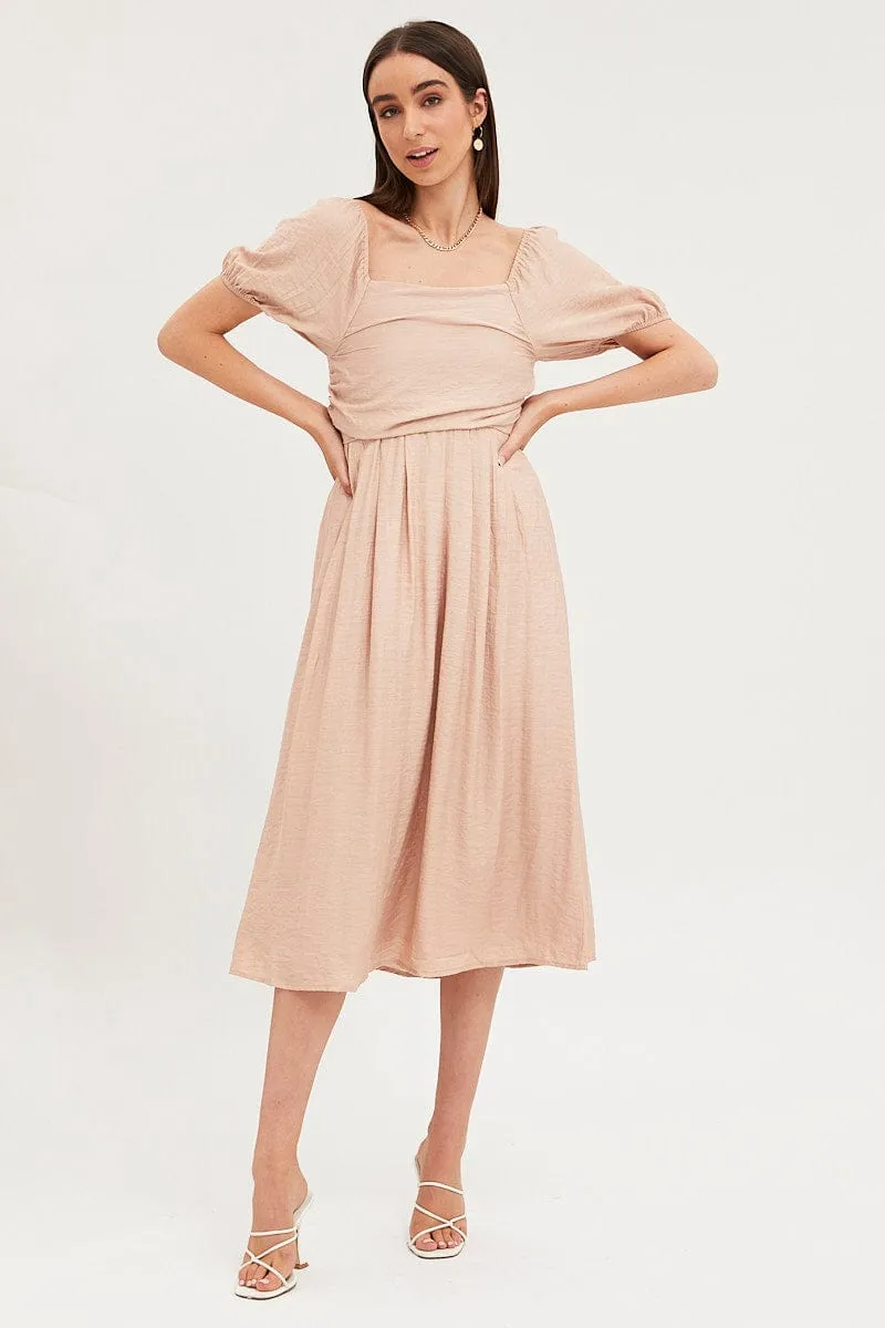Beige Midi Dress Evening Square Neck sold by Ally Fashion product image thumbnail 3