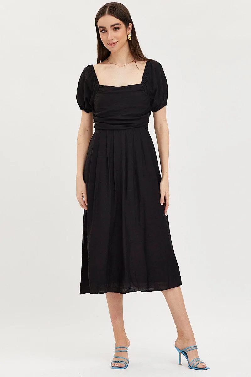 Black Midi Dress Evening Square Neck sold by Ally Fashion