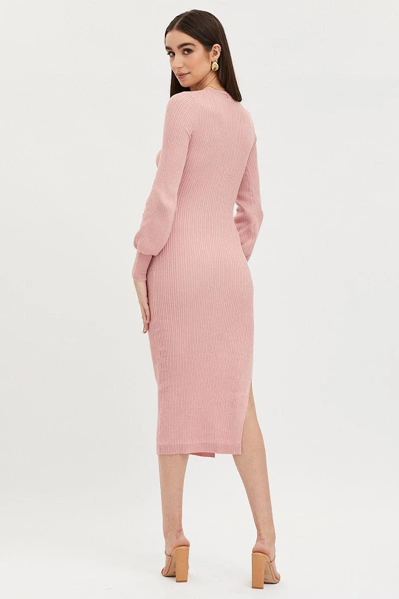 Pink Knit Dress Evening Midi sold by Ally Fashion product image thumbnail 5