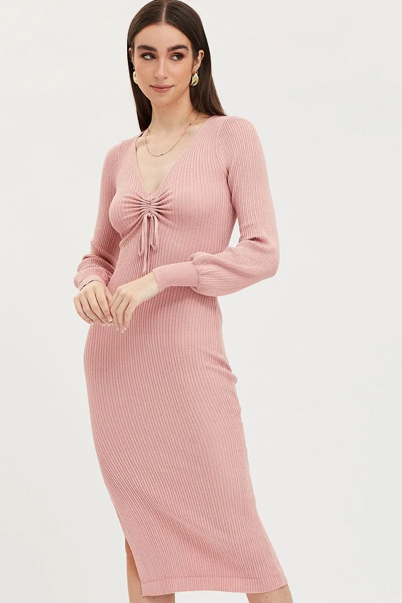 Pink Knit Dress Evening Midi sold by Ally Fashion product image thumbnail 2