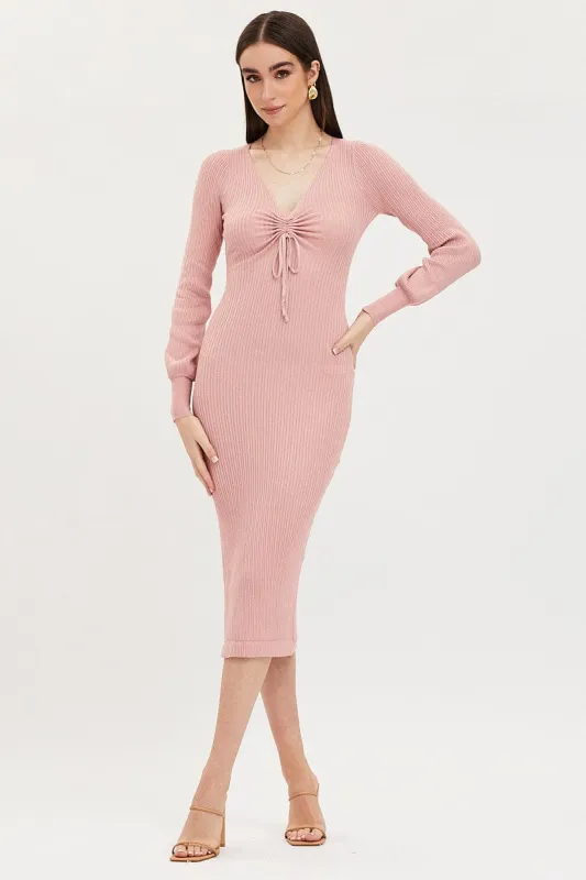 Pink Knit Dress Evening Midi sold by Ally Fashion