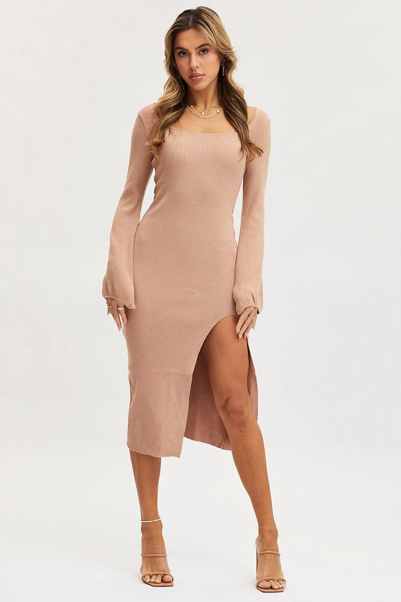 Beige Knit Dress Evening Midi sold by Ally Fashion