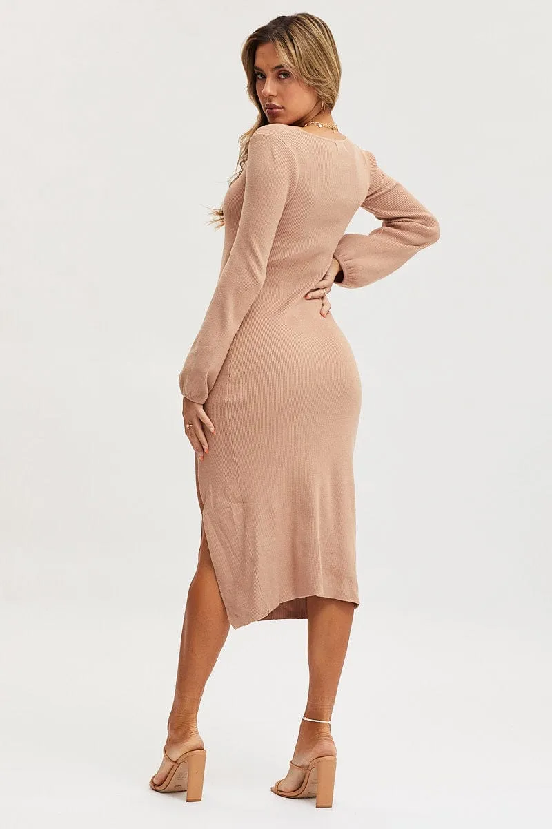 Beige Knit Dress Evening Midi sold by Ally Fashion product image thumbnail 5