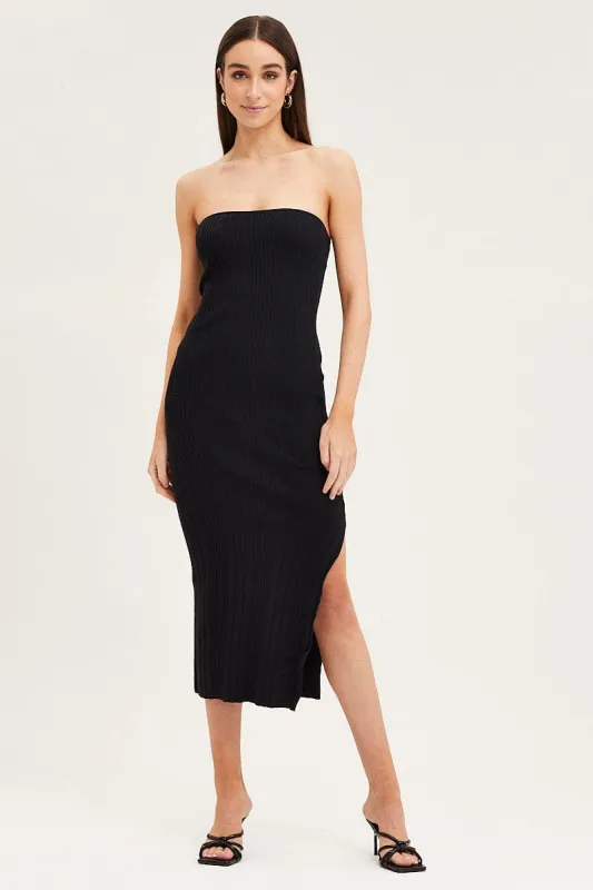 Black Bandeau Knit Midi Dress sold by Ally Fashion