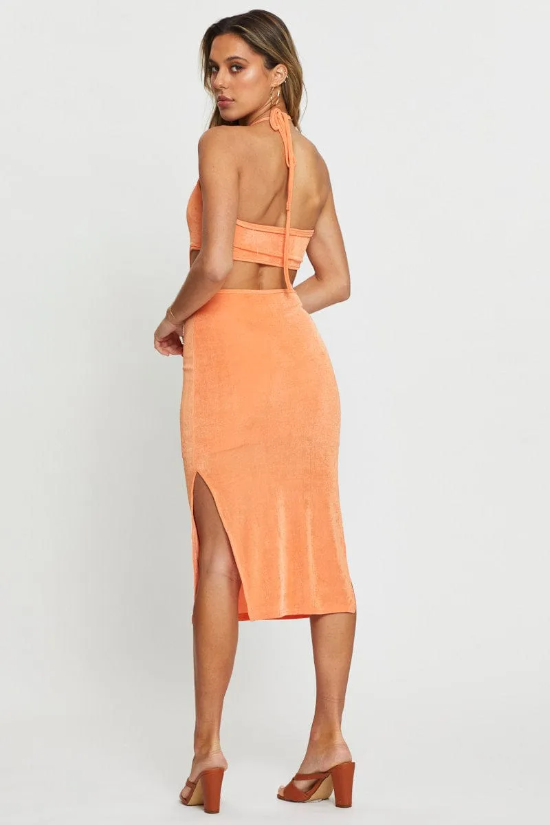 Orange Midi Dress Halter Neck sold by Ally Fashion product image thumbnail 5