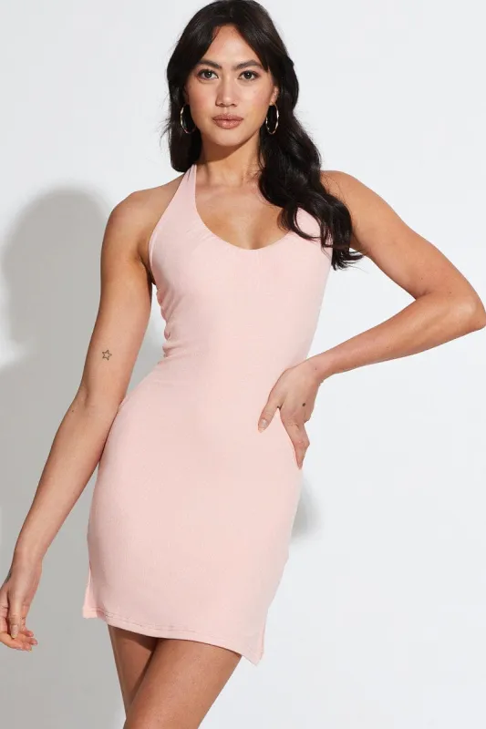Pink Mini Dress Halter Neck sold by Ally Fashion