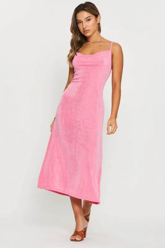 Pink Midi Dress Cowl Neck sold by Ally Fashion