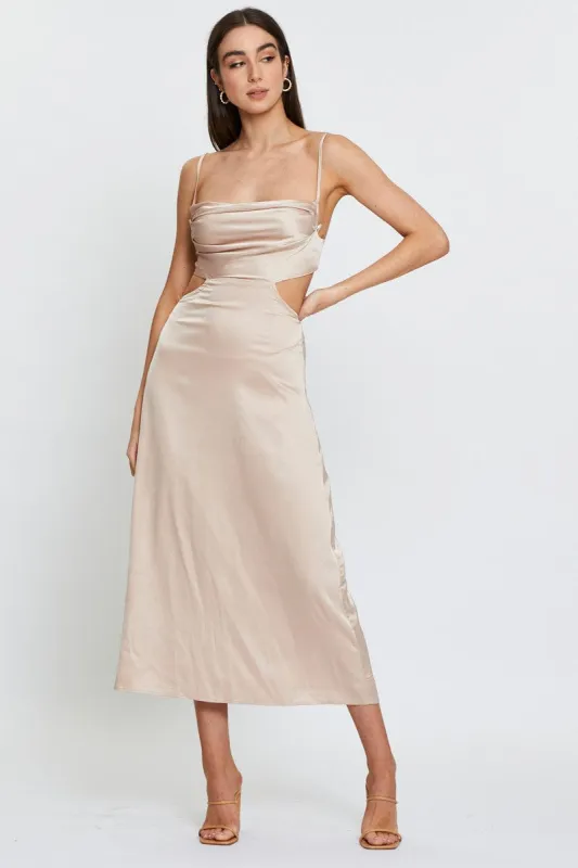Beige Midi Dress Satin sold by Ally Fashion