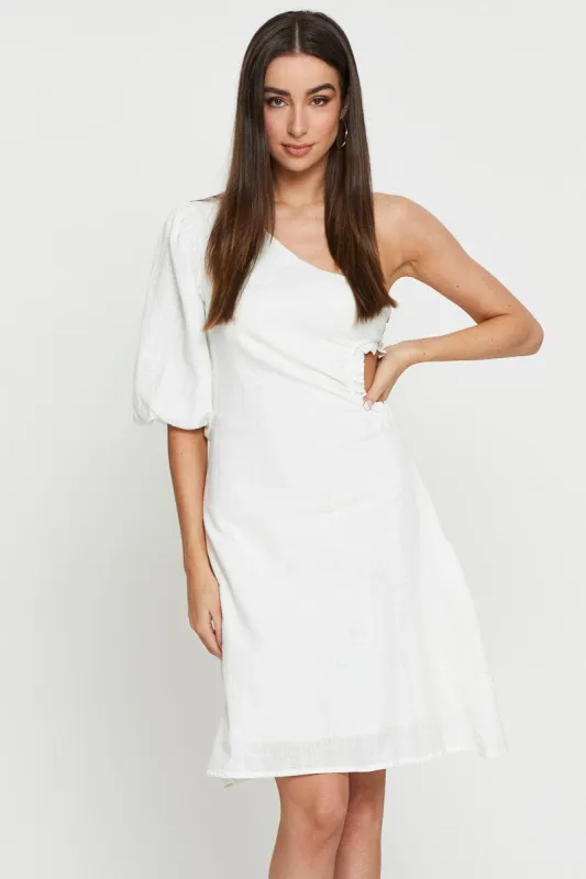 White Midi Dress One Shoulder sold by Ally Fashion