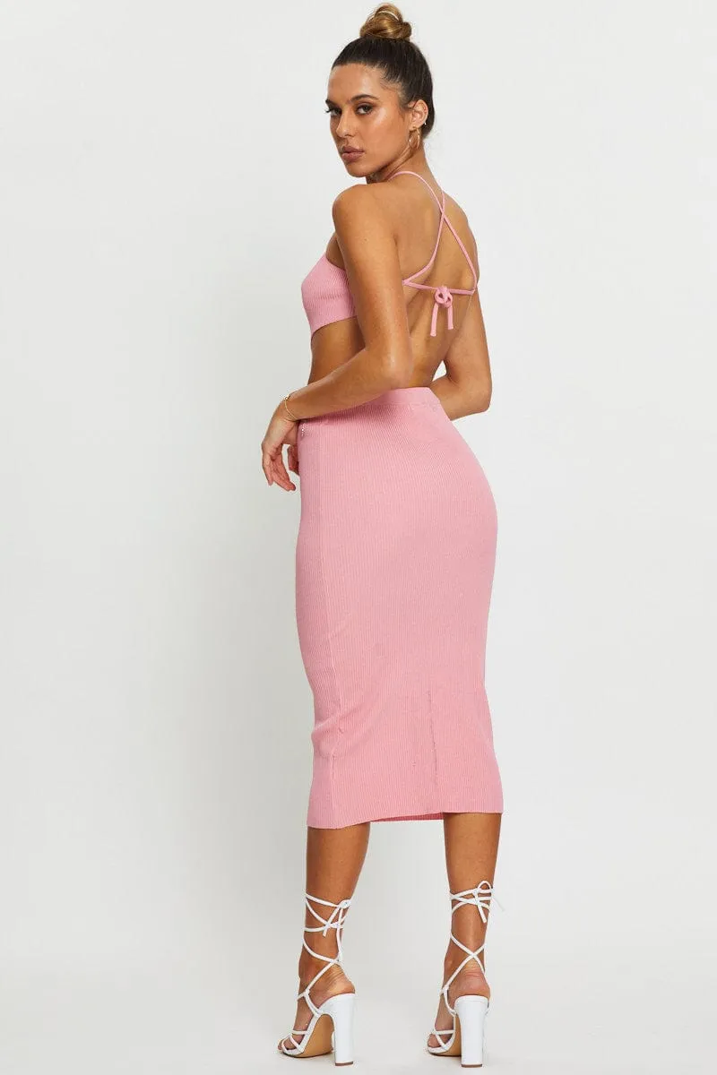 Pink Knit Dress Halter Neck sold by Ally Fashion product image thumbnail 5