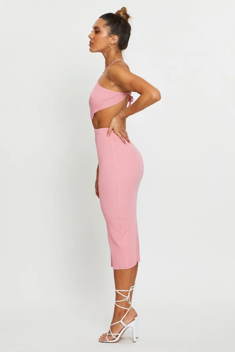 Pink Knit Dress Halter Neck sold by Ally Fashion product image thumbnail 4