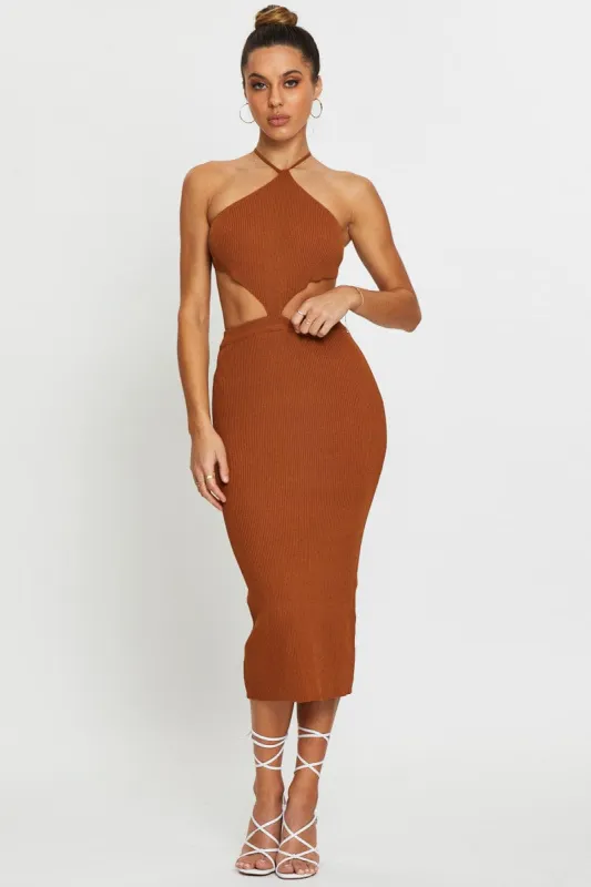 Brown Knit Dress Halter Neck sold by Ally Fashion