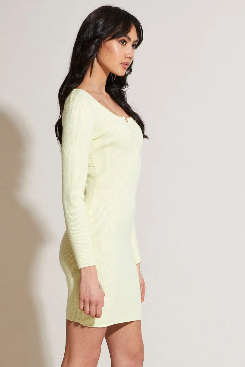 Yellow Knit Dress Long Sleeve Bodycon sold by Ally Fashion product image thumbnail 4