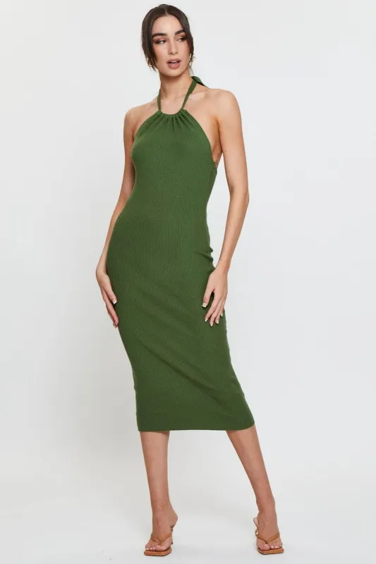 Green Knit Dress Midi Halter Neck sold by Ally Fashion