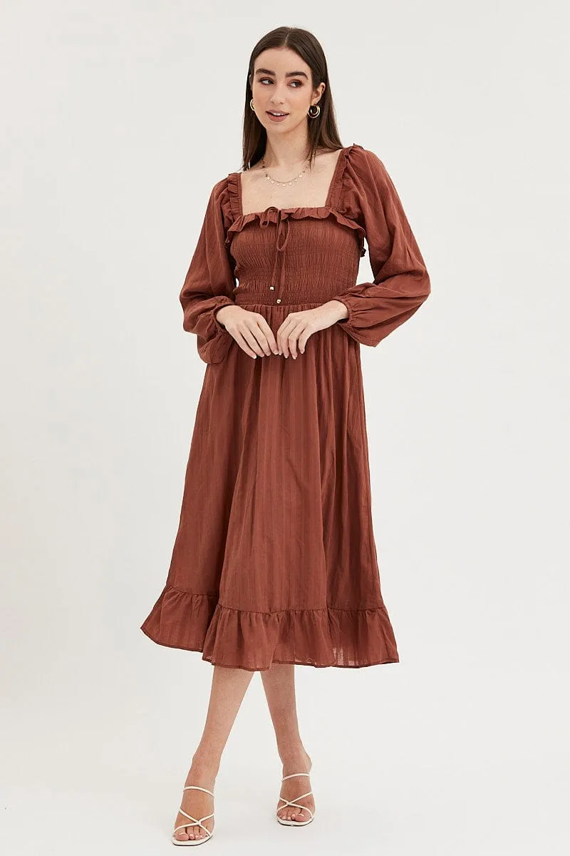 Brown Midi Dress Long Sleeve Evening sold by Ally Fashion product image thumbnail 3