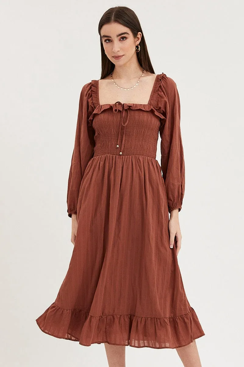 Brown Midi Dress Long Sleeve Evening sold by Ally Fashion product image thumbnail 2