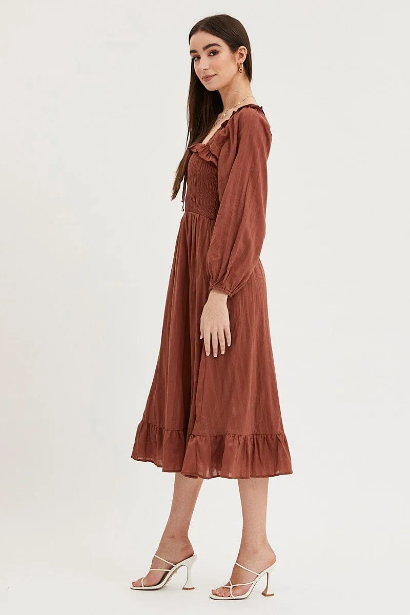 Brown Midi Dress Long Sleeve Evening sold by Ally Fashion product image thumbnail 4
