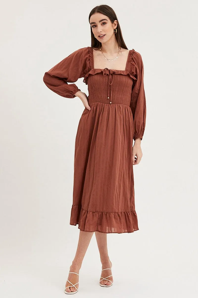 Brown Midi Dress Long Sleeve Evening sold by Ally Fashion