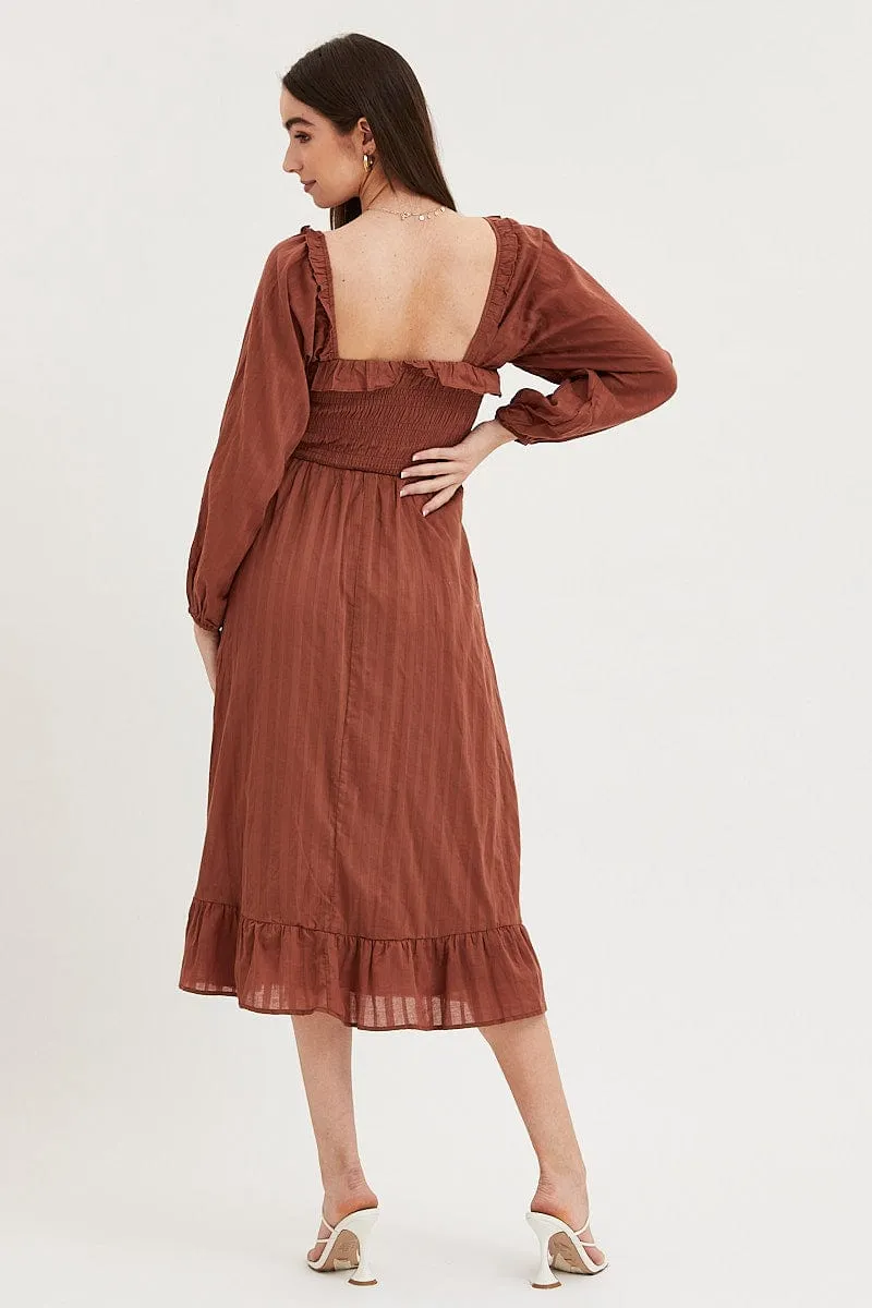 Brown Midi Dress Long Sleeve Evening sold by Ally Fashion product image thumbnail 5