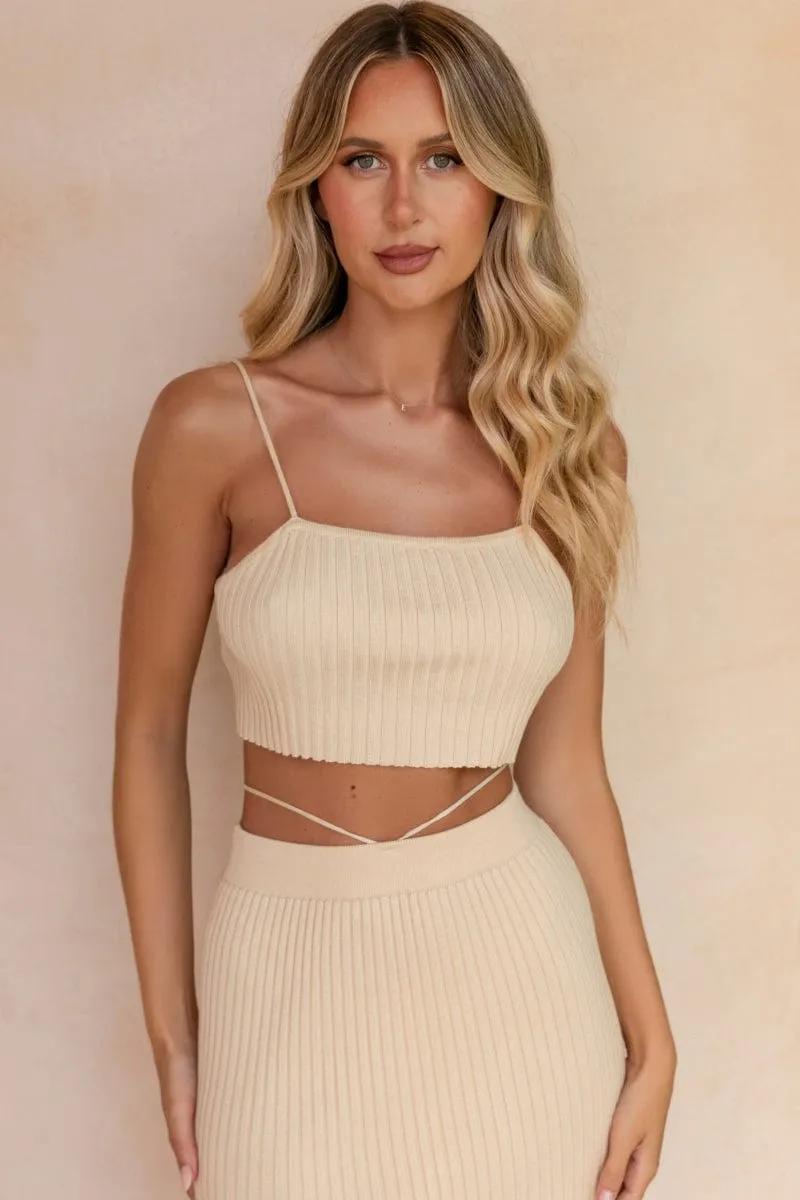 Beige Knit Top Sleeveless Crop sold by Ally Fashion