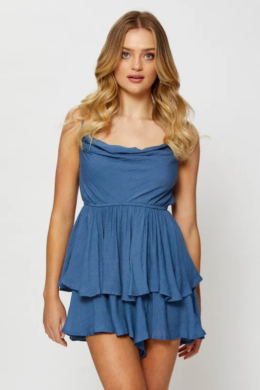 Blue Playsuit Cowl Neck sold by Ally Fashion