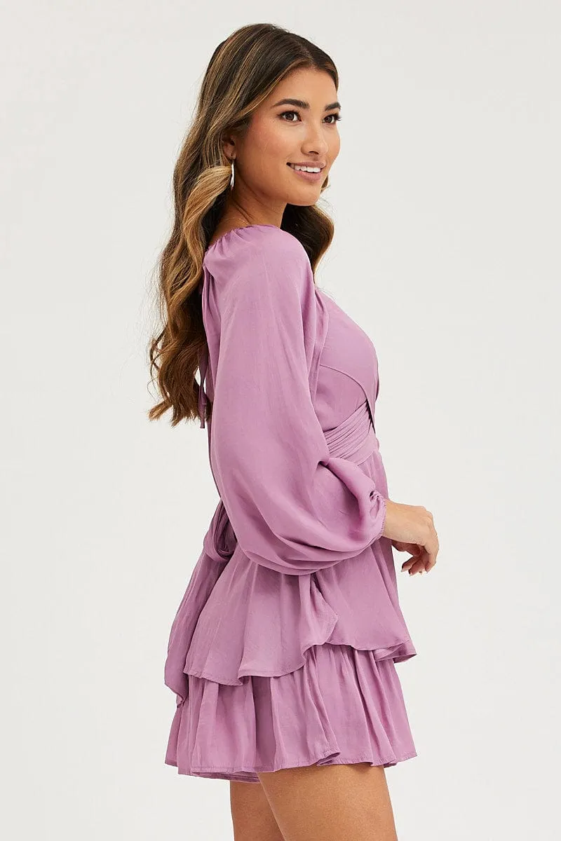 Purple Wrap Playsuit Long Sleeve sold by Ally Fashion product image thumbnail 4