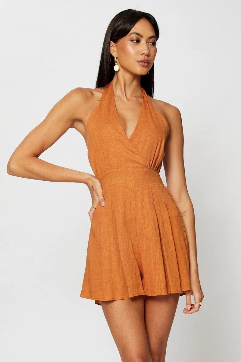 Orange Playsuit Halter Neck sold by Ally Fashion product image thumbnail 3