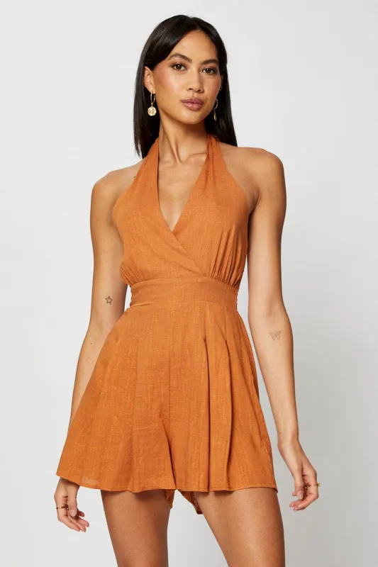 Orange Playsuit Halter Neck sold by Ally Fashion