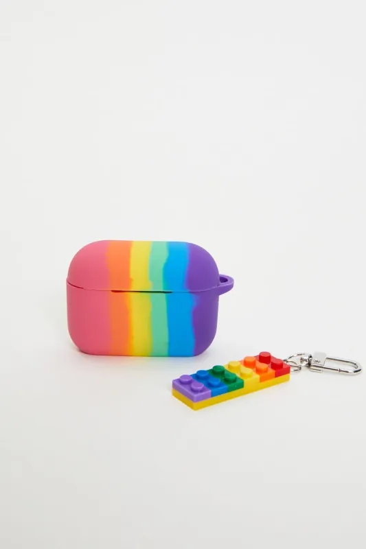 Multi Mardi Gras Rainbow Print Air Pod Case With Charm sold by Ally Fashion