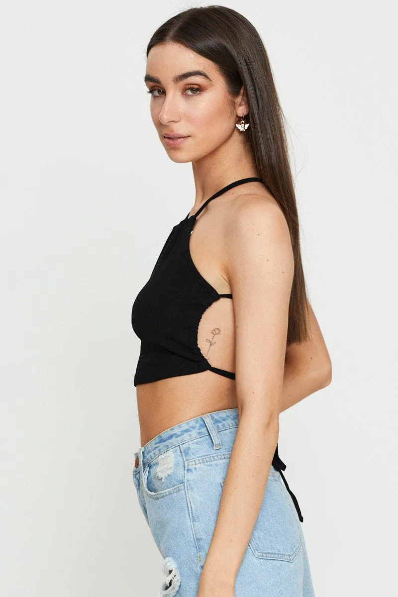 Black Halter Top Ribbed sold by Ally Fashion product image thumbnail 4