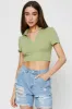 Green Crop T Shirt Short Sleeve Collared sold by Ally Fashion