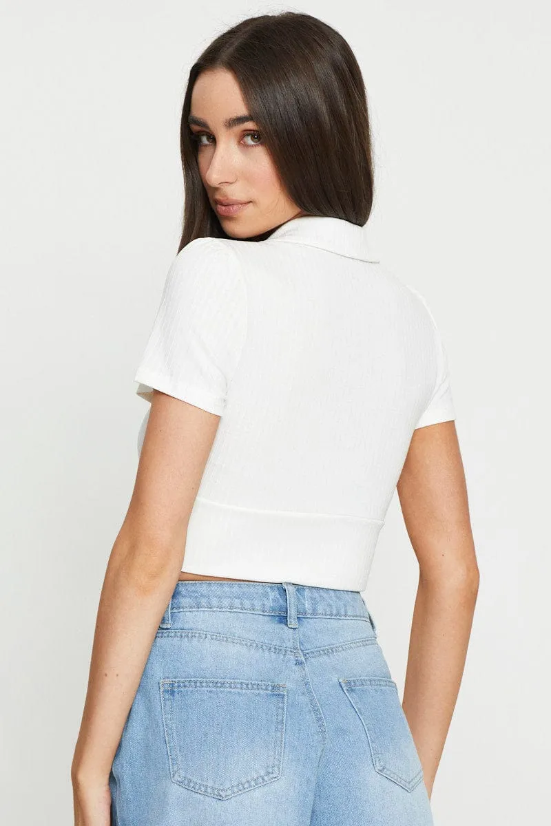 White Crop T Shirt Short Sleeve Collared sold by Ally Fashion product image thumbnail 5