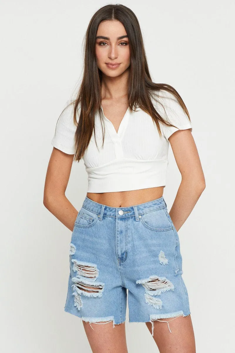 White Crop T Shirt Short Sleeve Collared sold by Ally Fashion product image thumbnail 3