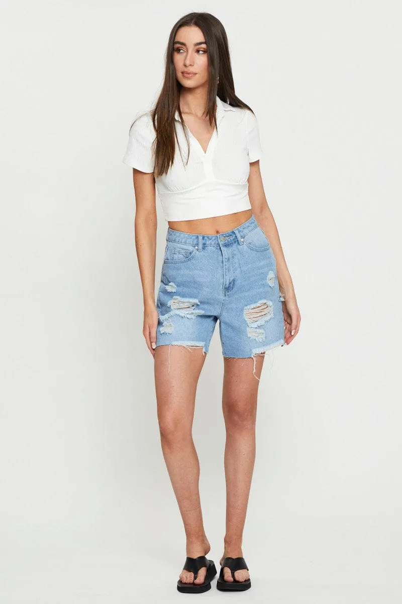 White Crop T Shirt Short Sleeve Collared sold by Ally Fashion product image thumbnail 2