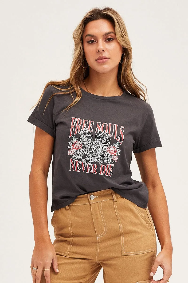 Grey Short Sleeve Graphic Tee sold by Ally Fashion product image thumbnail 3