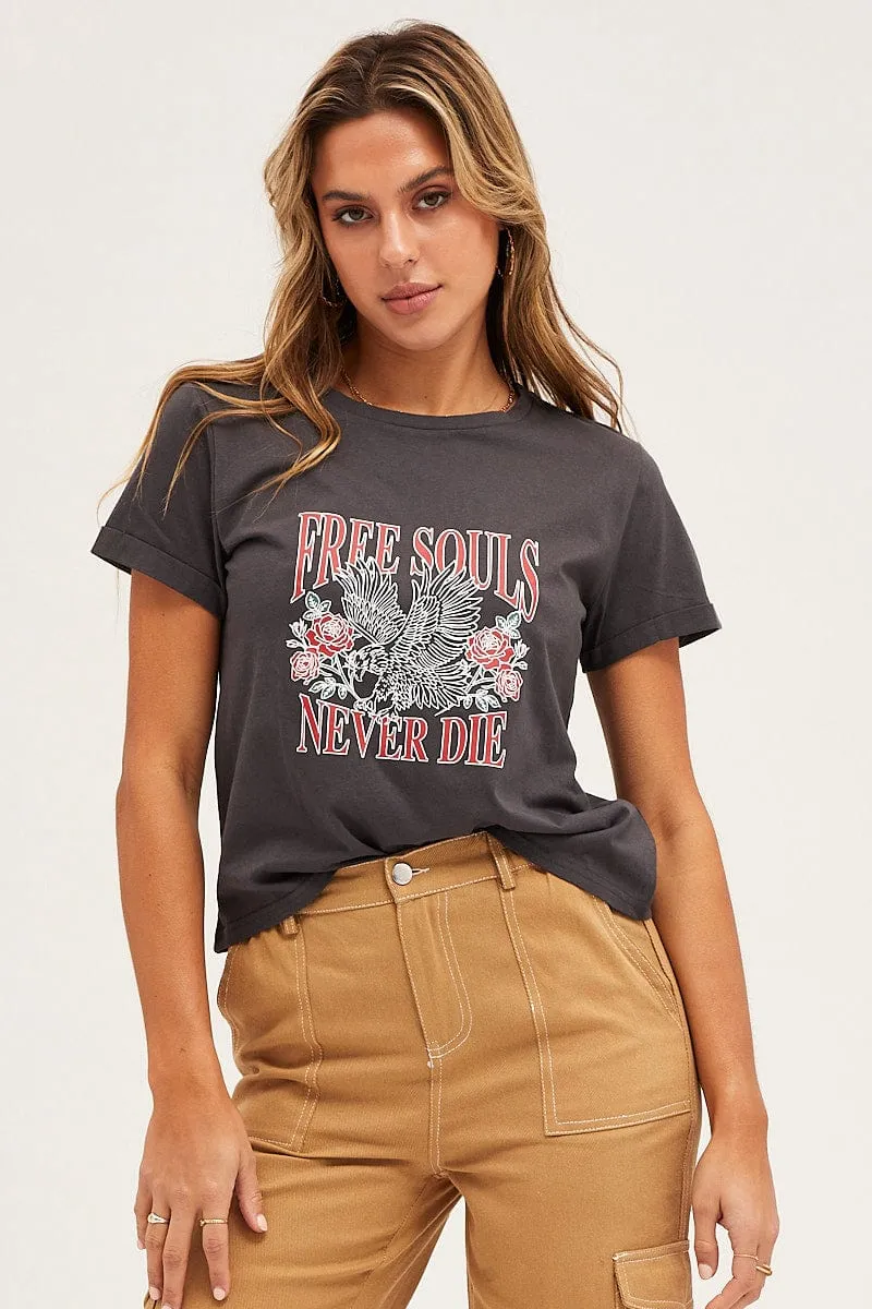 Grey Short Sleeve Graphic Tee sold by Ally Fashion