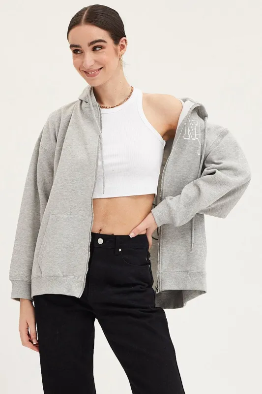 Grey Zip Front Hoodie Long Sleeve sold by Ally Fashion
