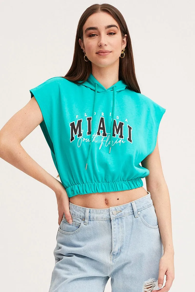 Green Crop Hooded Sweat Short Sleeve sold by Ally Fashion product image thumbnail 3