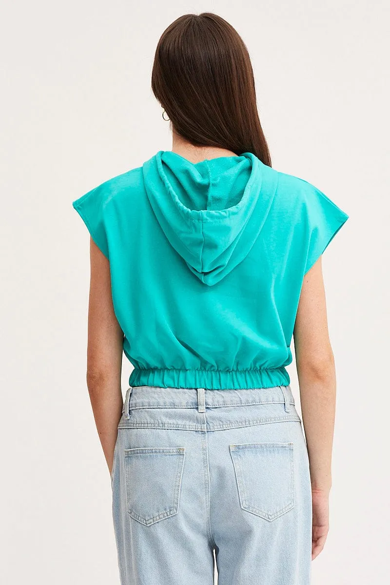 Green Crop Hooded Sweat Short Sleeve sold by Ally Fashion product image thumbnail 4