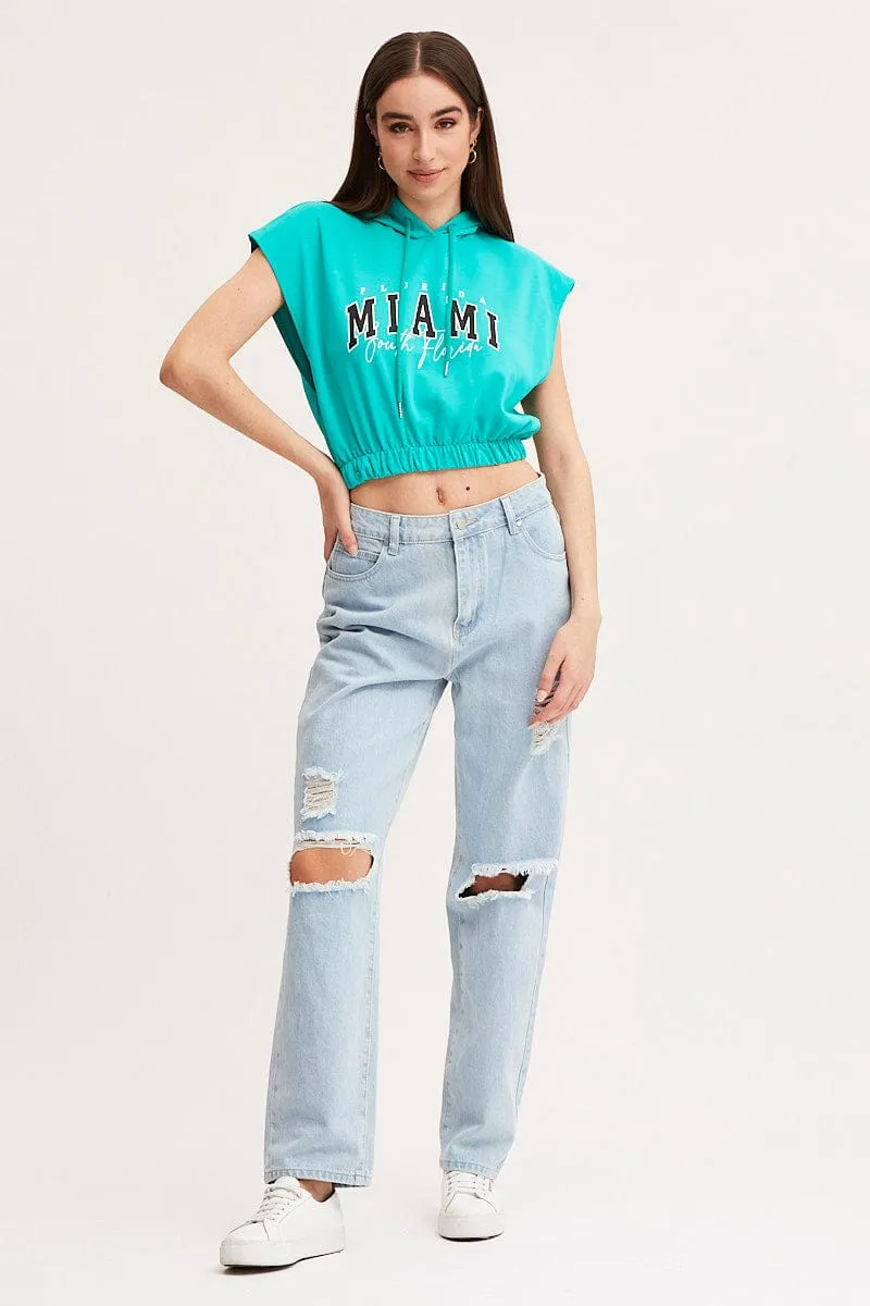 Green Crop Hooded Sweat Short Sleeve sold by Ally Fashion product image thumbnail 2