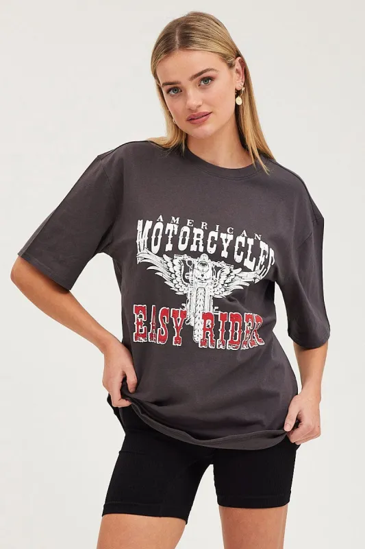 Black Graphic T Shirt Short Sleeve sold by Ally Fashion