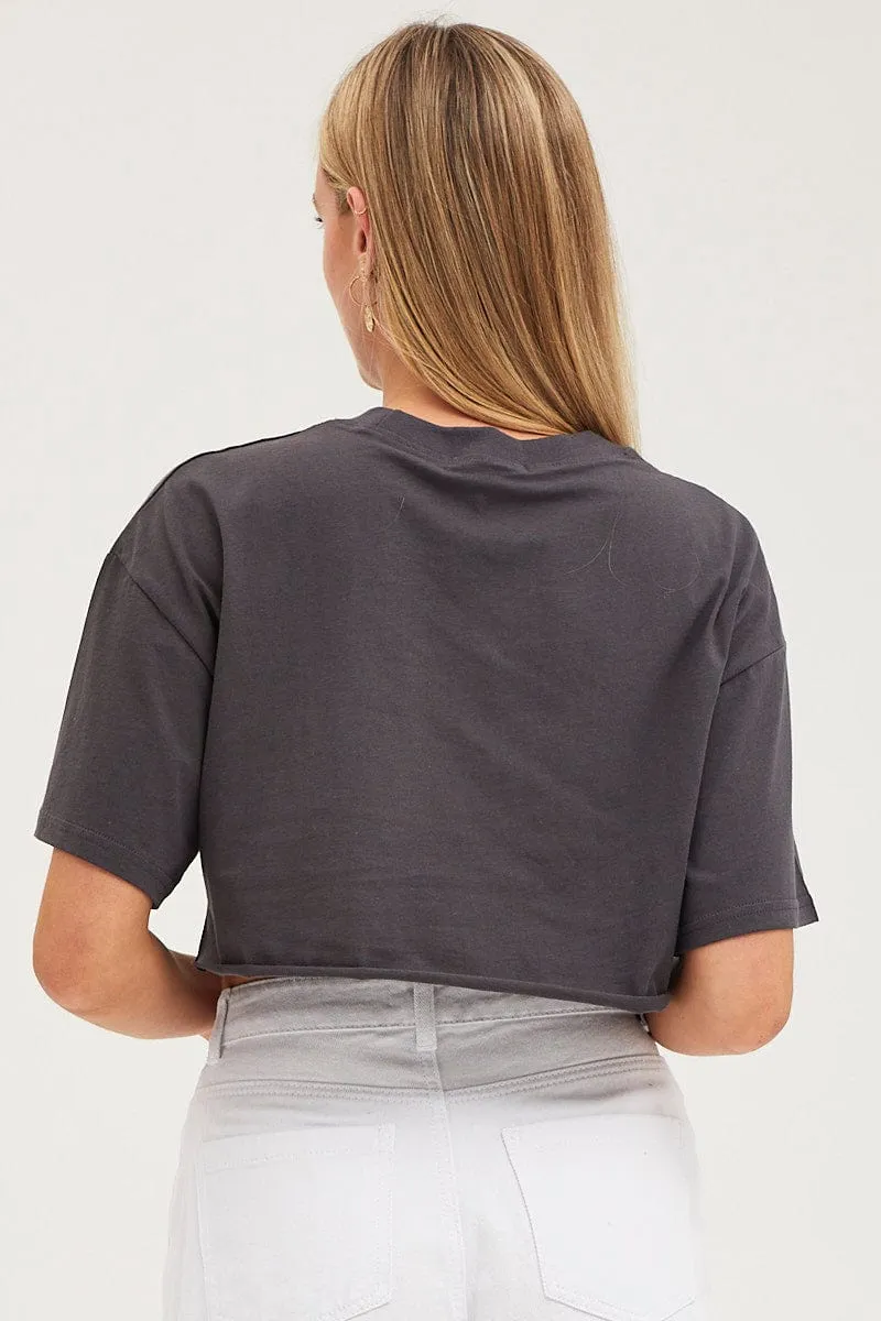 Black Graphic T-Shirt Short Sleeve Crop Crew Neck sold by Ally Fashion product image thumbnail 5