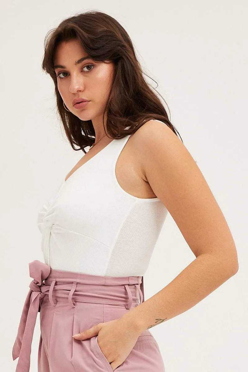 White Rib Jersey V Neck Sleeveless Twist Front Bodysuit sold by Ally Fashion product image thumbnail 4