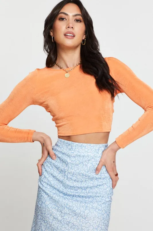 Orange Crop Top Long Sleeve sold by Ally Fashion