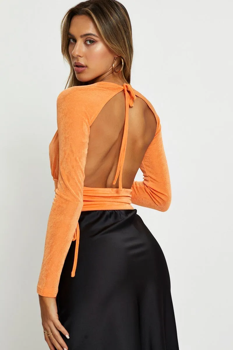 Orange Slinky Top Long Sleeve V Neck sold by Ally Fashion product image thumbnail 2