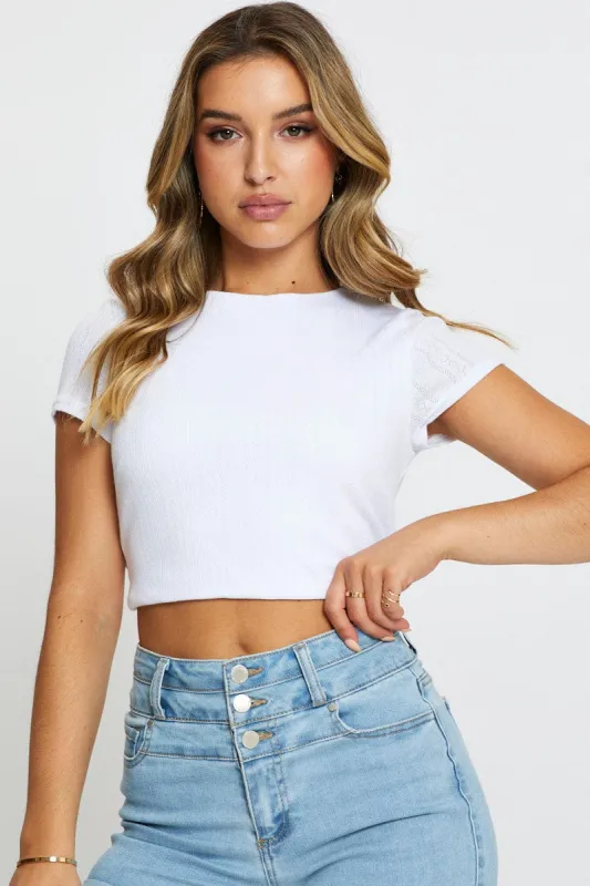 White Crop Top Short Sleeve sold by Ally Fashion