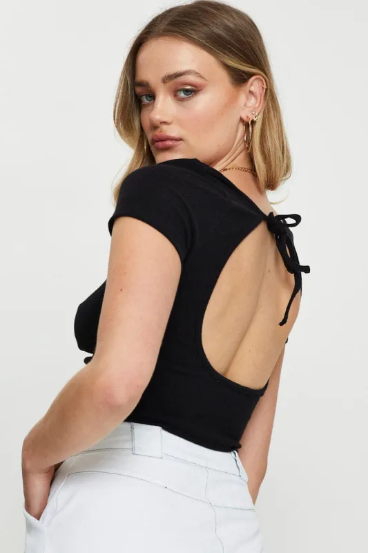 Black Crop Top Short Sleeve sold by Ally Fashion