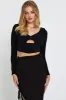 Black Crop Top Long Sleeve sold by Ally Fashion
